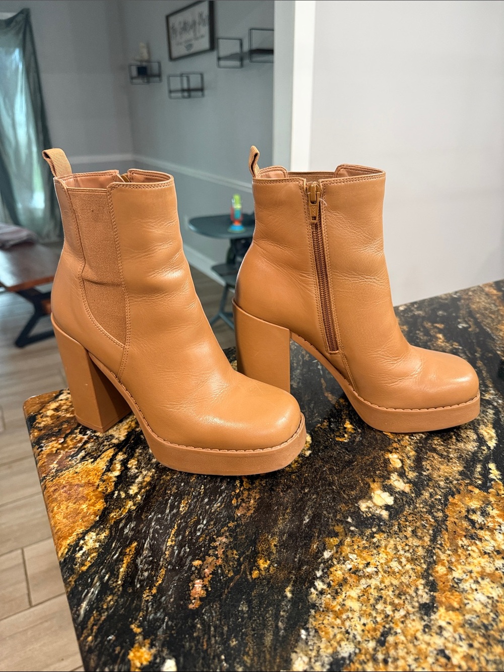 Gianni Bini Tan Platform Block Heel Ankle Boots